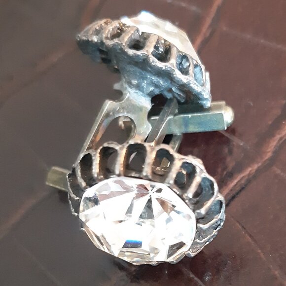 Vintage Cuff Links Cut Glass In Silver Tone Setting ⚡️BUY 3 for $55⚡️ - Picture 2 of 8